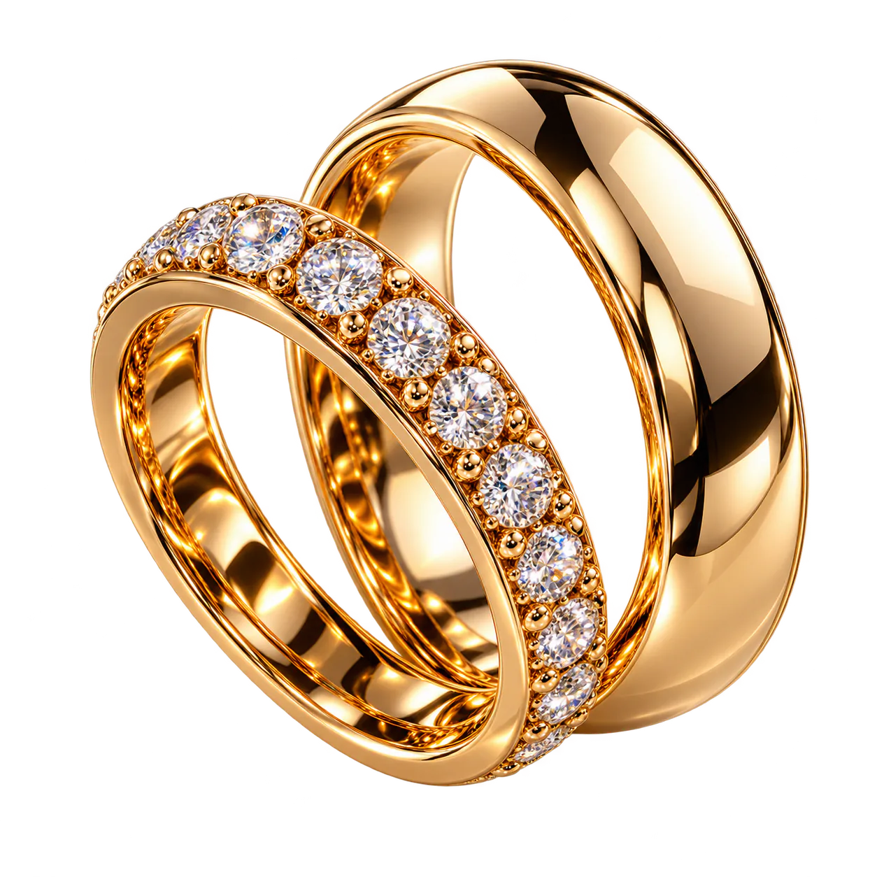 Zwei Eheringe aus Gold mit Diamanten